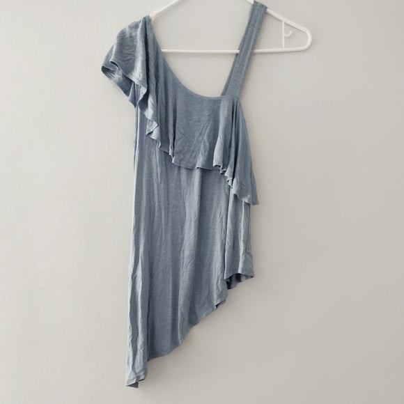 Tops - ASYMMETRICAL RUFFLE BLUE TOP SIZE S